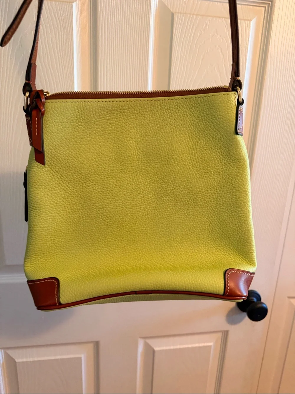 Pistachio shoulder bag purse  with Brown Trim with front pocket like new